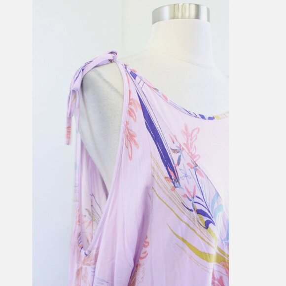 FREE PEOPLE Fall Dress Tunic Clear Skies Lilac Shift Cold Shoulder Floral Large - Picture 7 of 14